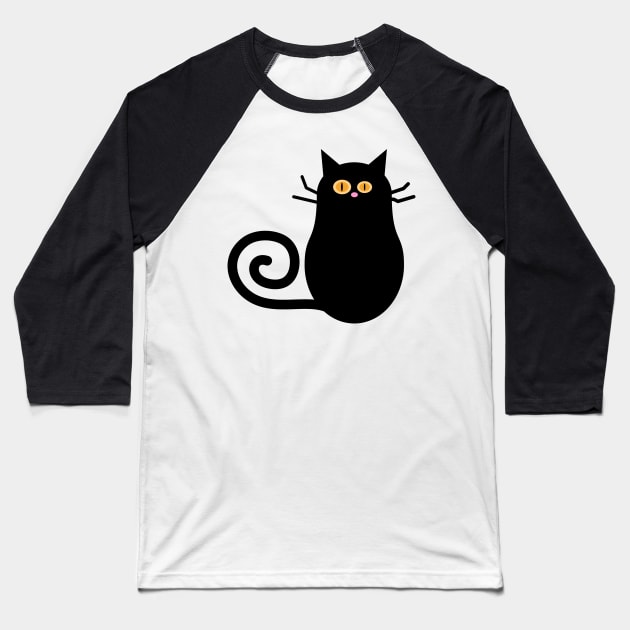 Black Halloween Cat Cartoon Illustration Baseball T-Shirt by RageRabbit